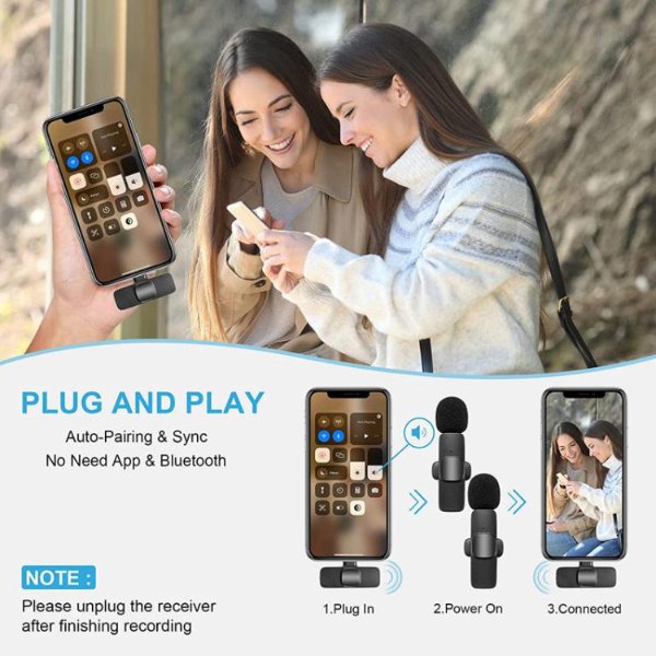 Micro cravate sans fil pour 2 personnes avec connecteur Lightning à réduction de bruit – Micro cravate sans fil K9-L-2IN1 / iphone