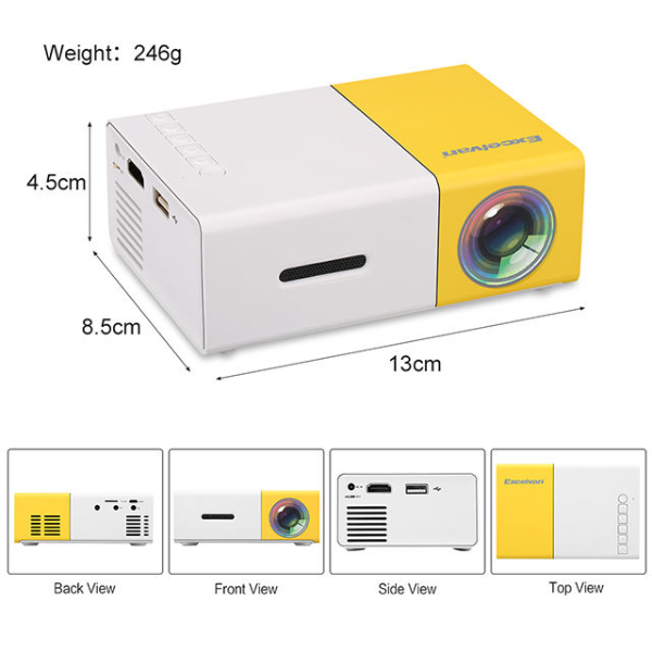 Mini VidéoProjecteur Portable Portable Pro, 480×272 Pixels, compatible HDMI 1080P, Audio – Mini VidéoProjecteur Portable YG-300