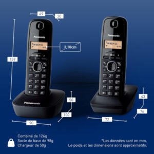 Téléphone fixe portatif sans fil numérique avec 2 combinés – Panasonic KX-TG1612