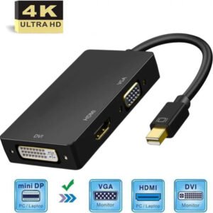 Adaptateur Mini DisplayPort (Thunderbolt) vers DVI VGA HDMI 3 en 1 – R SCAR RS-MINIDP3IN1