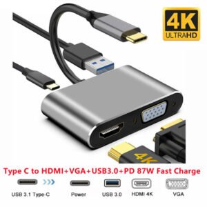 Convertisseur Type-C vers Type-C HDMI + VGA & USB3.0 – R SCAR RS-TCHDUSB4IN1