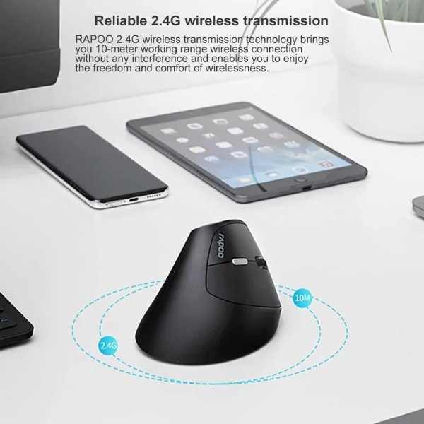 Souris sans fil Ergonomique vertical silencieuse – capteur laser 1600 dpi – 6 boutons – Rapoo MV20 Silent (Original)