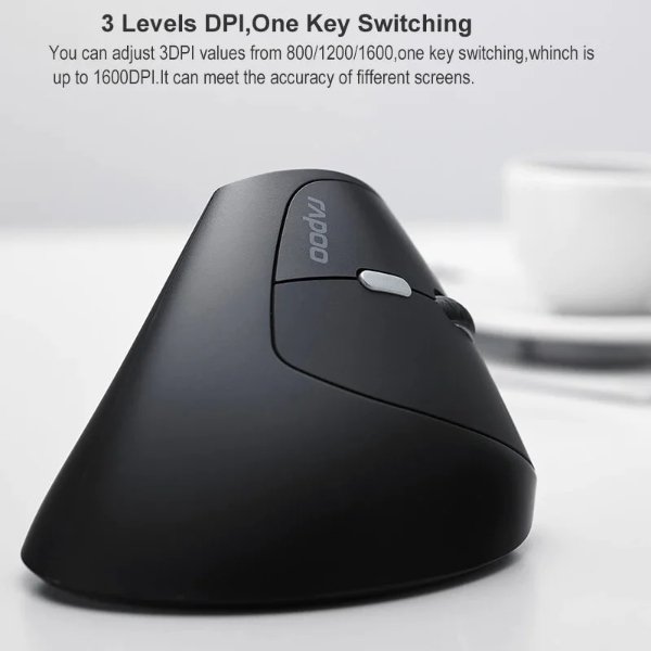 Souris sans fil Ergonomique vertical silencieuse – capteur laser 1600 dpi – 6 boutons – Rapoo MV20 Silent (Original)