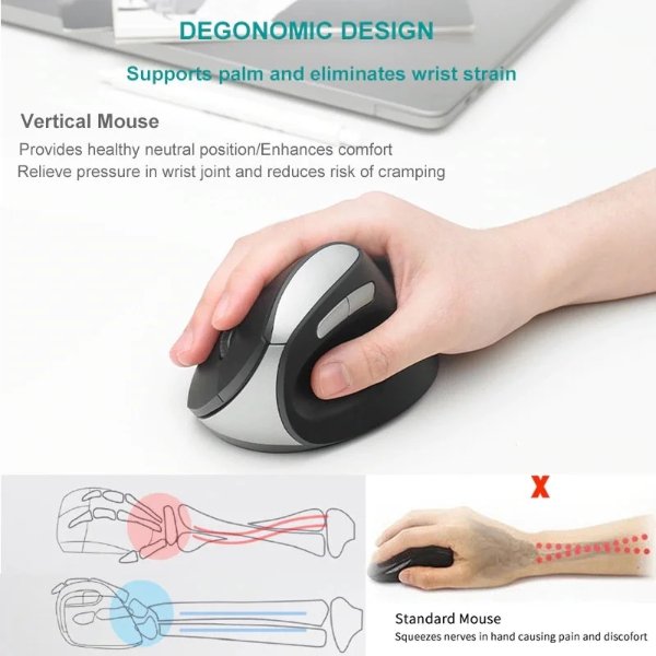 Souris sans fil Ergonomique vertical silencieuse – capteur laser 1600 dpi – 6 boutons – Rapoo MV20 Silent (Original)