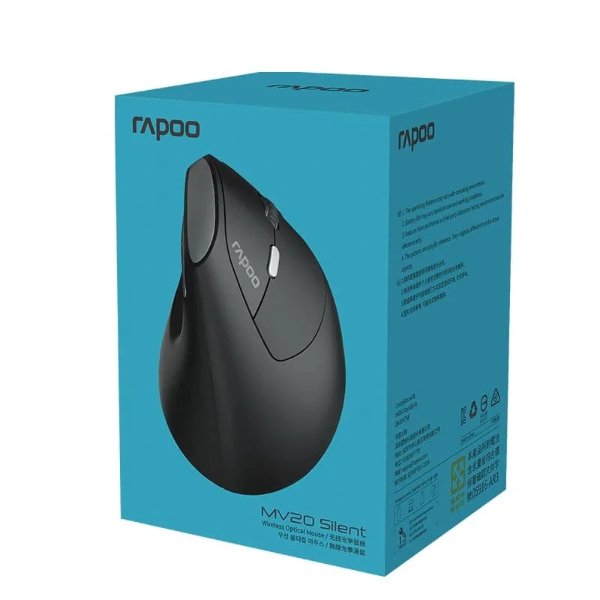Souris sans fil Ergonomique vertical silencieuse – capteur laser 1600 dpi – 6 boutons – Rapoo MV20 Silent (Original)