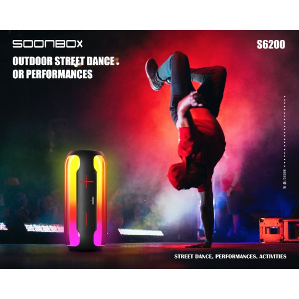 Enceinte Bluetooth portable sans fil 10W avec éclairage LED RGB,TF card, USB, AUX – SOONBOX S6200