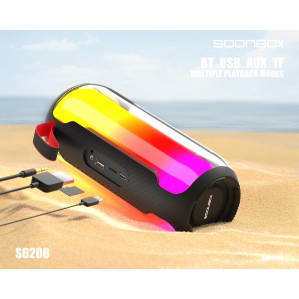 Enceinte Bluetooth portable sans fil 10W avec éclairage LED RGB,TF card, USB, AUX – SOONBOX S6200