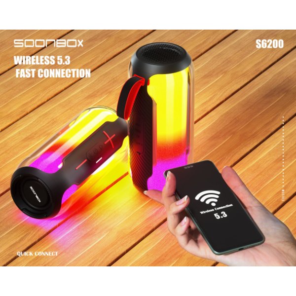 Enceinte Bluetooth portable sans fil 10W avec éclairage LED RGB,TF card, USB, AUX – SOONBOX S6200