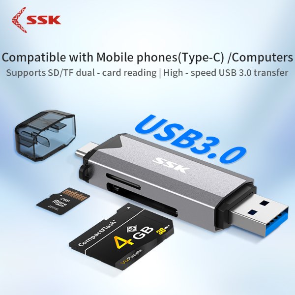 Lecteur cartes SD/TF double port USB-A Type-C – SSK SCRM390