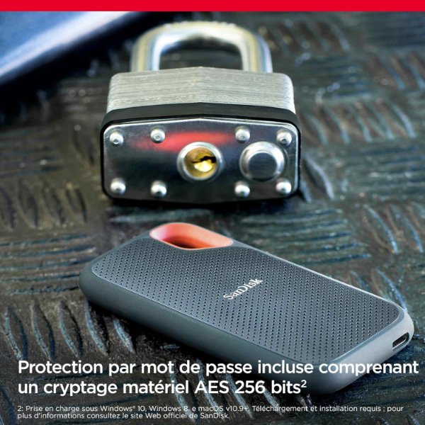 Disque Dur SSD externe 2Tb portable USB-C/A 3.1 avec conception IP55 résistante aux – SanDisk Extreme Portable SSD 2TB