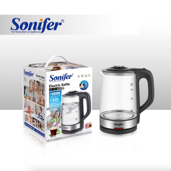 Chauffe Eau électrique / Bouilloire électrique 1500W, 1,8 Litres en verre borosilicate – Sonifer SF-2140