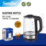 Chauffe Eau électrique / Bouilloire électrique 1500W, 1,8 Litres en verre borosilicate – Sonifer SF-2140