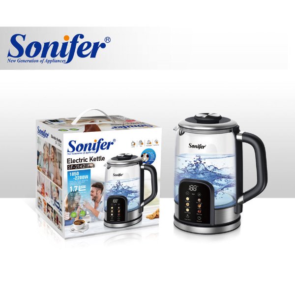 Chauffe Eau électrique / Bouilloire électrique en verre de 1,7 Litres. Affichage – Sonifer SF-2142