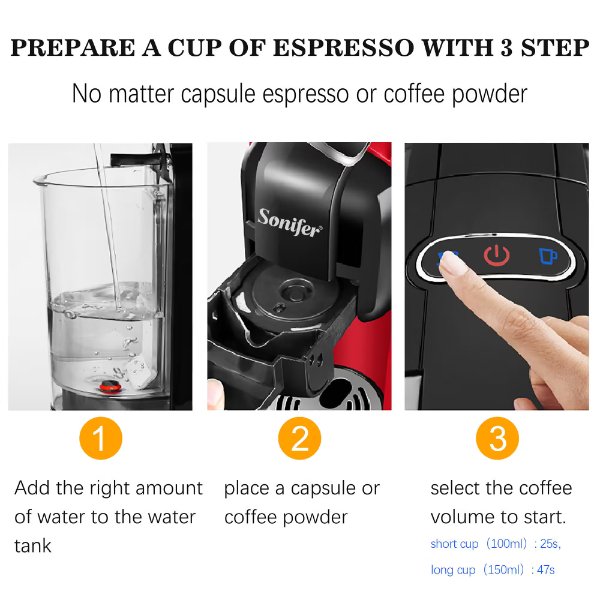 Machine à café expresso électrique automatique, autre machine à café multi-capsules 3 en 1 – Sonifer SF-3547