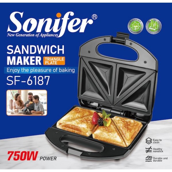 Machine à sandwichs électrique / Gril à sandwichs électrique triangulaire avec plaques – Sonifer SF-6187