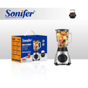 Blender / Mixeur électrique 2 en 1, 220 V, 3 vitesses, 8 lames, bol en verre de 300 ml – Sonifer SF-8006