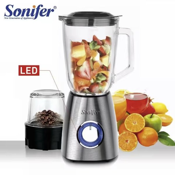 Blender / Mixeur et broyeur électrique. boîtier en acier inoxydable, récipient en verre – Sonifer SF-8015