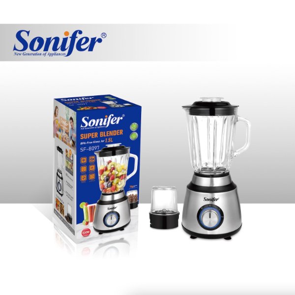 Blender / Mixeur et broyeur électrique puissant avec bol en verre de 1,5 Litres, lames en – Sonifer SF-8097