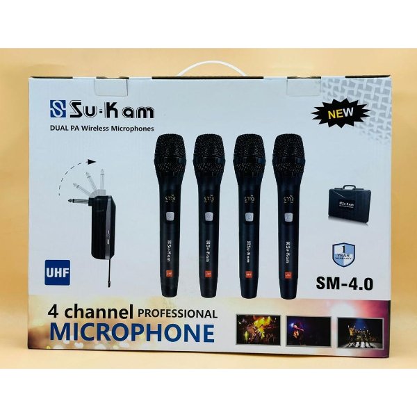 Kit de 4 micros sans fil dynamique avec récepteur Su-Kam SM-400.4 CH – Su-Kam SM-4.0