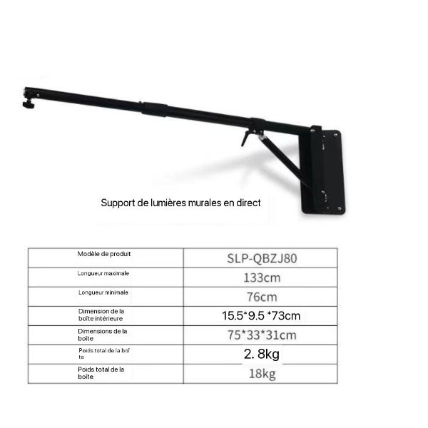 Support Murale Pour Ring Light ou Softboxes Parapluies Réflecteurs Avec Une Rotation – Support Murale Ring Light SLP-QBZJ80