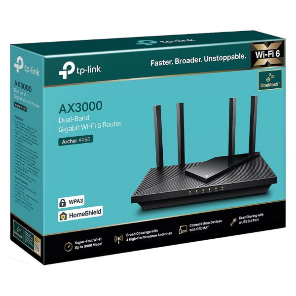 Routeur WiFi 6 AX3000 (AX2402 + AX574) 1 port WAN Gigabit + 4 ports LAN Gigabit – TP-LINK Archer AX55