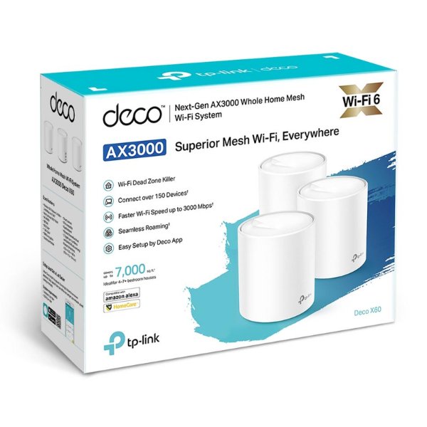 Pack de 3 routeurs WiFi 6 AX3000 Dual-Band (AX2402 + AX574) Mesh avec 2 ports LAN/WAN – TP-LINK Deco X60 (x 3)