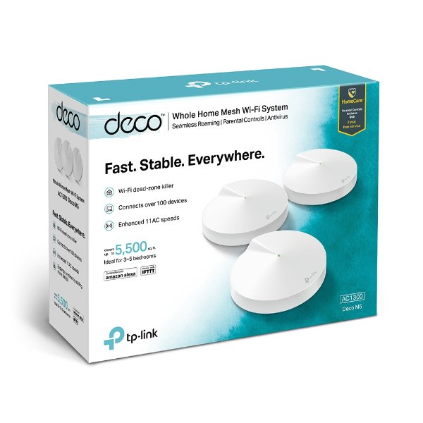 Pack de 3 routeurs WiFi AC1300 Dual-Band (AC867 + N400) MESH + 2 ports Gigabit Ethernet – TP-LINK deco M5 (Pack de 3)