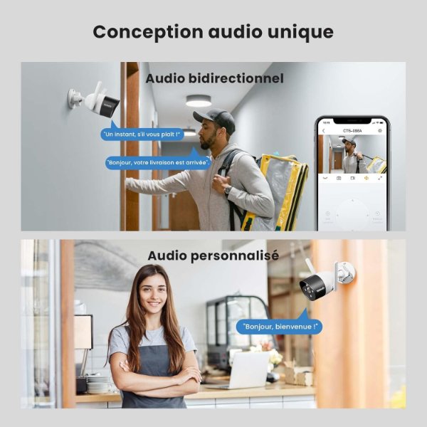Caméra IP Wi-Fi extérieur 2K 3MP avec Vision Nocturne en Couleur, Étanche IP66, Audio – Tenda CT6 (3MP)