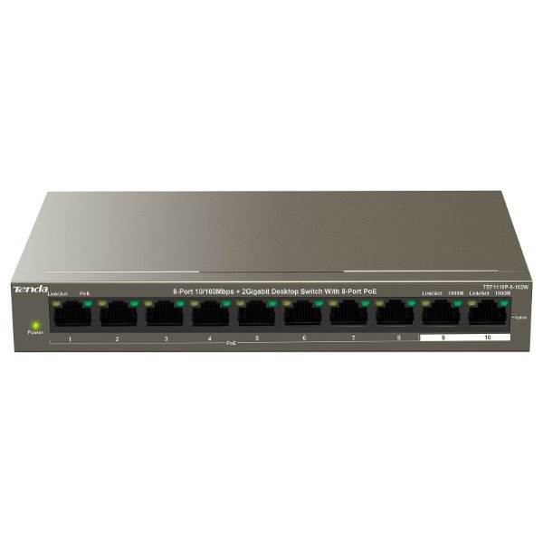 Switch 8 ports 10/100 Mbps PoE+ (+ 2 ports Gigabit 10/100/1000 Mbps) | non manageable – Tenda TEF1110P-8-102W