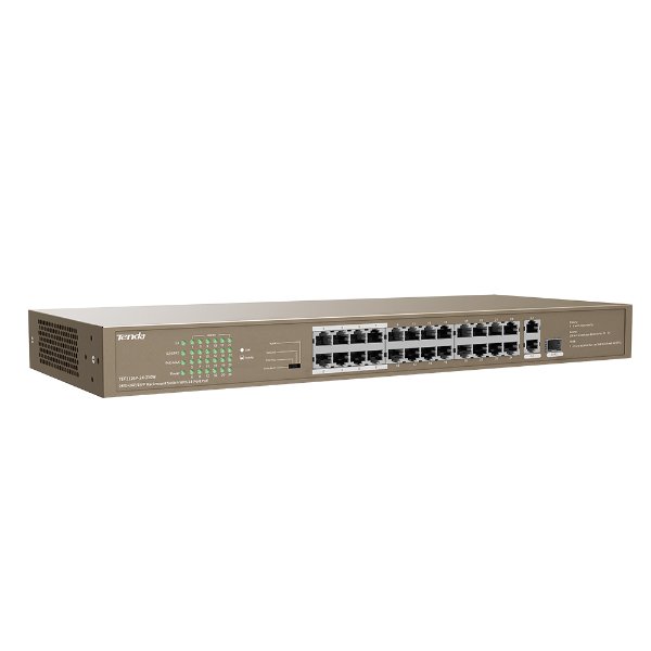 Switch 24 ports 10/100 Mbps PoE+ – 2 ports 10/100/1000 Mbps – 1 SFP | rackable, manageable – Tenda TEF1126P-24-250W