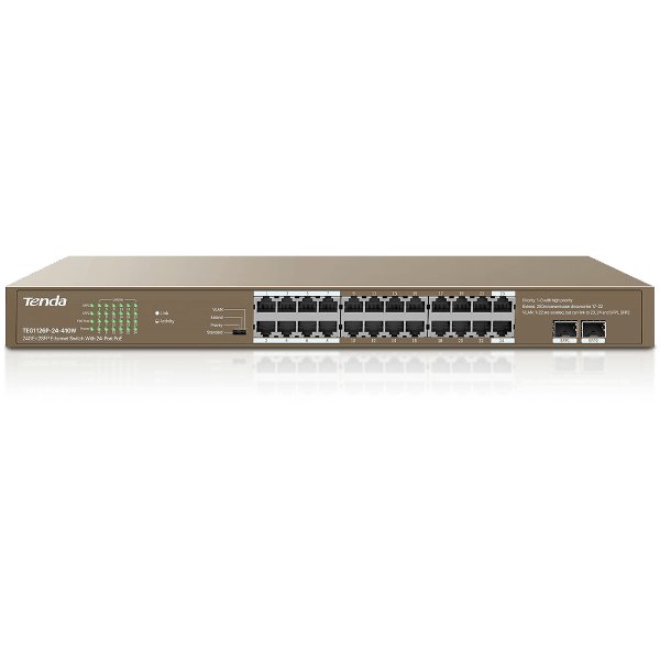 Switch 24 ports Gigabit 10/100/1000 Mbps PoE+ (+ 2 ports combo SFP 1 Gbit/s) | rackable – Tenda TEG1226P-24-410W