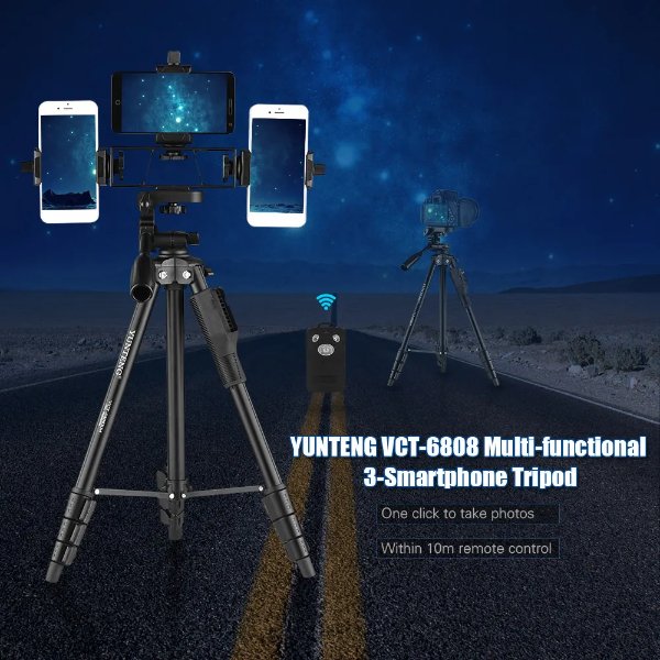 Trépied Téléphone Multifonctionnel Avec 3 Supports de Téléphone – YUNTENG VCT-6808