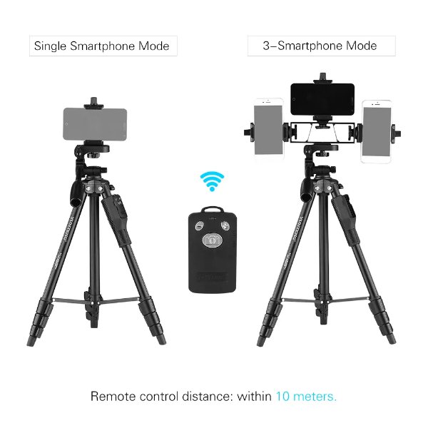 Trépied Téléphone Multifonctionnel Avec 3 Supports de Téléphone – YUNTENG VCT-6808