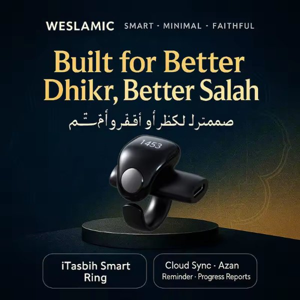 Chapelet electronique / Zikr Ring / Bague connectée amélioré (tailles d’anneau – Weslamic iTasbih Faith+