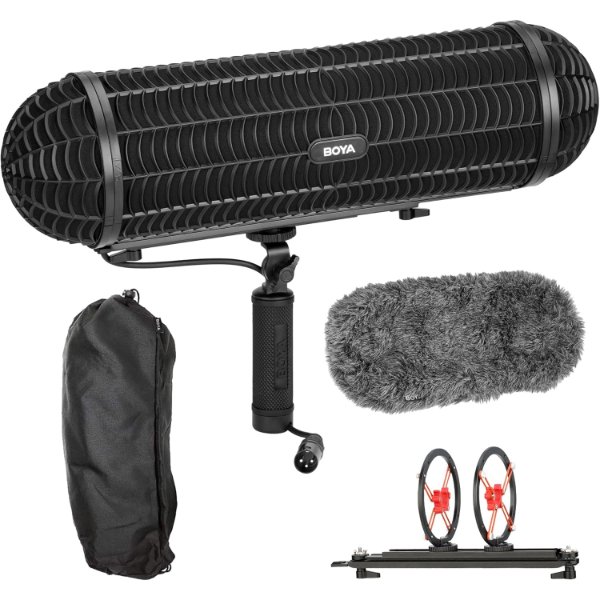 Kit Micro anti-vent professionnel canon modulaire à condensateur avec Filtre micro perche – BOYA BY-WS1000