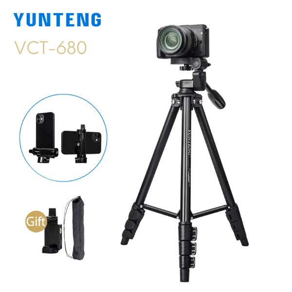 Trépied caméra et téléphone en aluminium avec tête d’amortissement – YUNTENG VCT-680