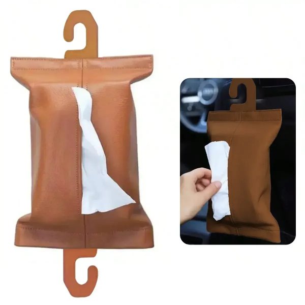 Porte Mouchoirs de voiture en cuir synthétique avec crochets – ZHUSE ZS-CA-009