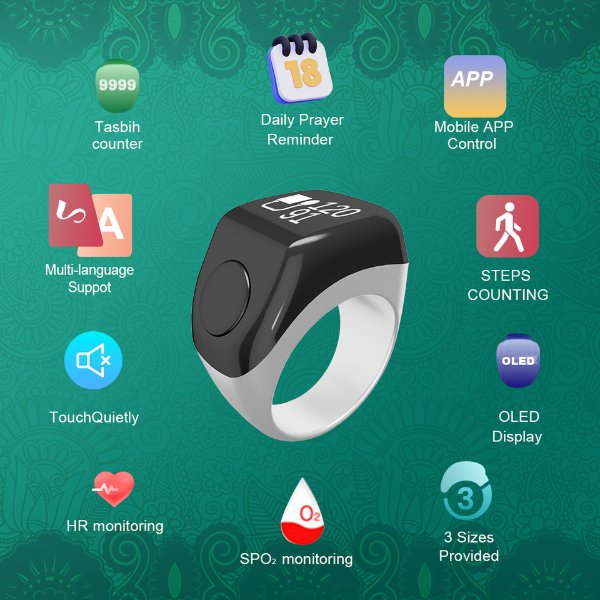 Chapelet electronique / Zikr Ring / Bague connectée amélioré – Zikr Smart Ring (F3)