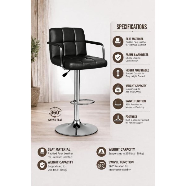Chaise Tabouret Réglable Pivotante avec Repose-pieds – Chaise Tabouret CC-225