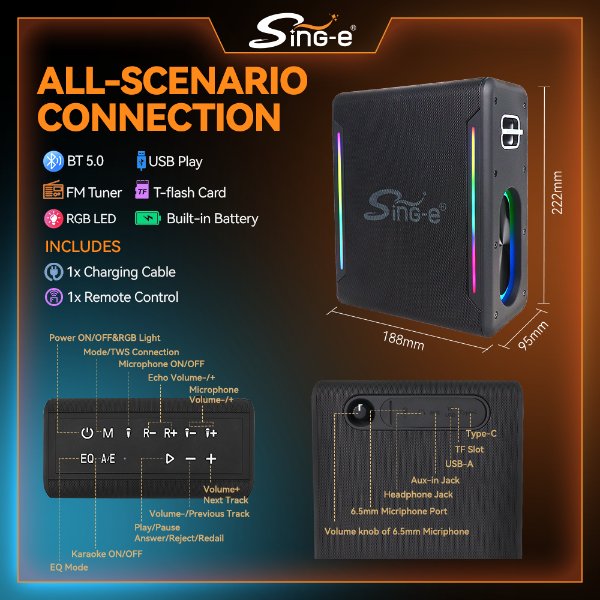 Enceinte / Mini Baffle Bluetooth Karaoké Avec Microphones – SING-E ZQS-V73