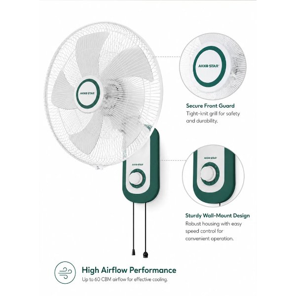 Ventilateur Murale 16 Pouces 50W Blanc/ 16 inch wall Fan – AKKO STAR AK-509399