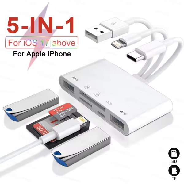 Lecteur carte mémoire multifonction 5 en 1 USB-C/USB-A et ports SD/Micro SD Universelle. – Multifunctional Adapter GL-309