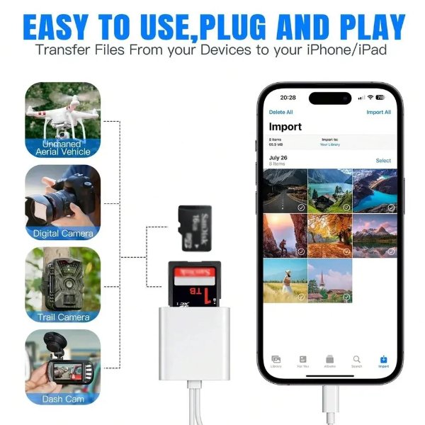 Lecteur carte mémoire Type-C + Lightning OTG 2 en 1 vers adaptateur de cartes mémoire – Type-C to USB Camera Adapter GL-308