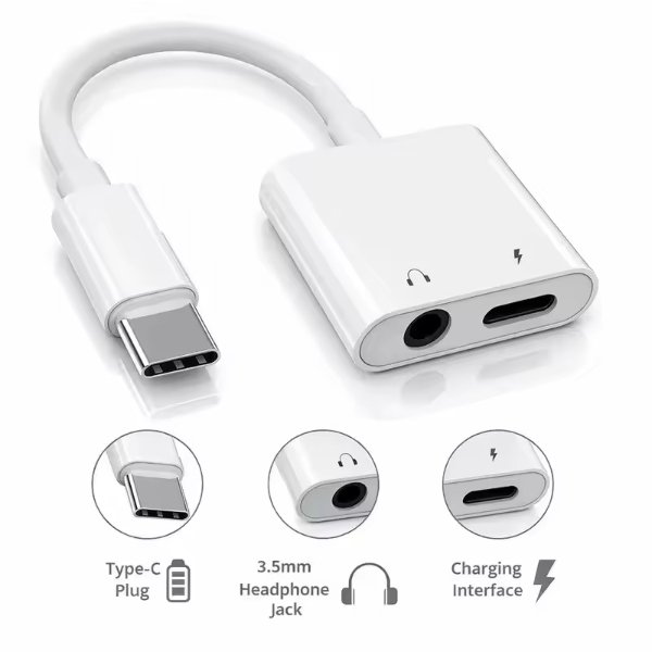 Adaptateur Type-C vers prise casque 3,5 mm 2 en 1, chargeur rapide et répartiteur audio – Type-C to 3.5mm Headphone Jack Charge Adapter Digital Decoding JBC039