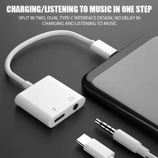 Adaptateur Type-C vers prise casque 3,5 mm 2 en 1, chargeur rapide et répartiteur audio – Type-C to 3.5mm Headphone Jack Charge Adapter Digital Decoding JBC039
