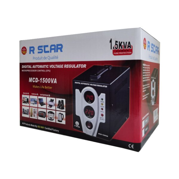 Régulateur de tension automatique Digital 1500VA / 1.5KVA, contrôle par microprocesseur – R SCAR MCD-1500VA