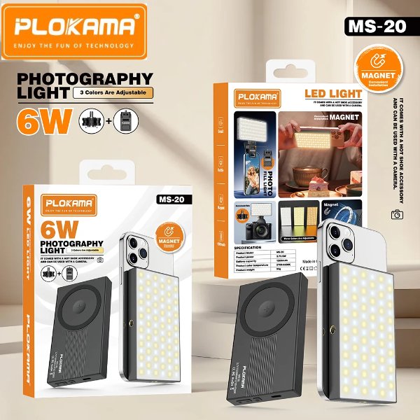 Lampe LED magnétique Rechargeable 6W Pour photo, vidéo et streaming – PLOKAMA MS-20