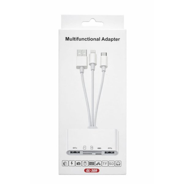 Lecteur carte mémoire multifonction 5 en 1 USB-C/USB-A et ports SD/Micro SD Universelle. – Multifunctional Adapter GL-309