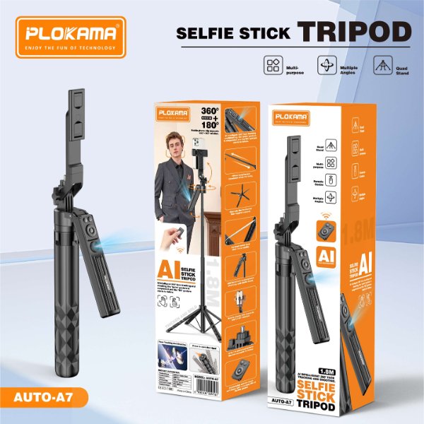 Trépied téléphone/Baton selfie 1.8M, Rotation à 360° – PLOKAMA AUTO-A7