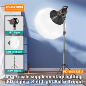 Kit d'éclairage vidéo / Softbox avec Trépied + Projecteur LED 100W + Boule à lumière – PLOKAMA PK-400S KIT A